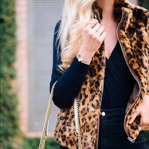 J. Crew Faux Fur Leopard Vest NWT Size XXS